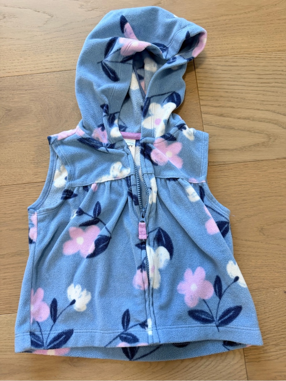 Carter's Light Blue Floral Hooded Fleece Vest with Pink Accents